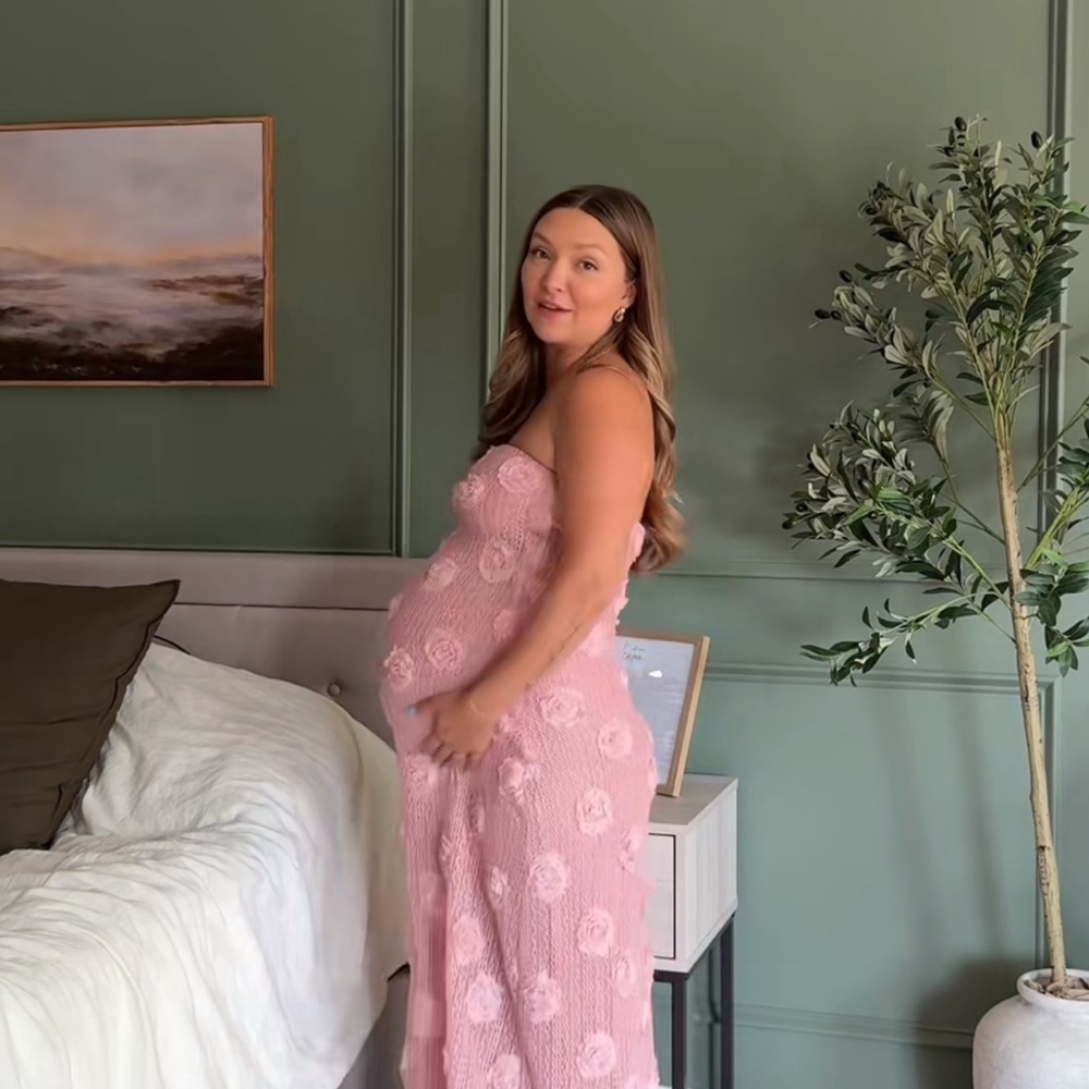 Peppermayo Strapless Pink Floral Textured Maxi Dress - Picture 4 of 6